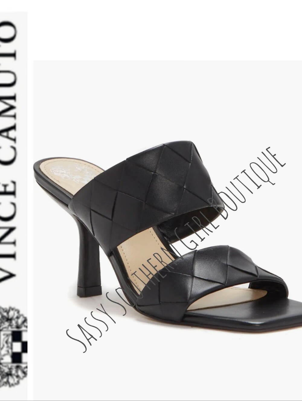 🆕⭐ Vince Camuto black leather woven heels